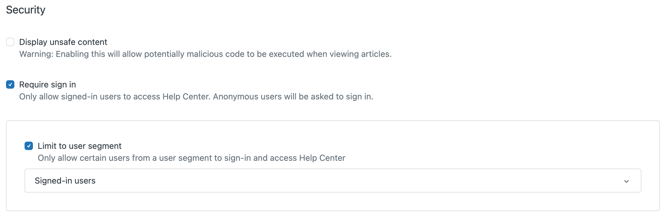 サインインしたエンドユーザーだけにヘルプセンターへのアクセスを許可